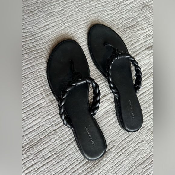 Tory Burch Benton Braided Black Leather Thong Sandals sz 9 - Picture 1 of 7